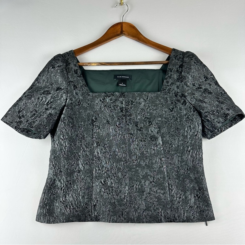 CLUB MONACO Women Brocade Puff Sleeve Square Neckline Blouse Top - Picture 3 of 14
